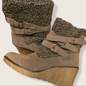 Ruff Hewn | Birch Brown Faux Suede Wedge Ankle Boots | Sz 11